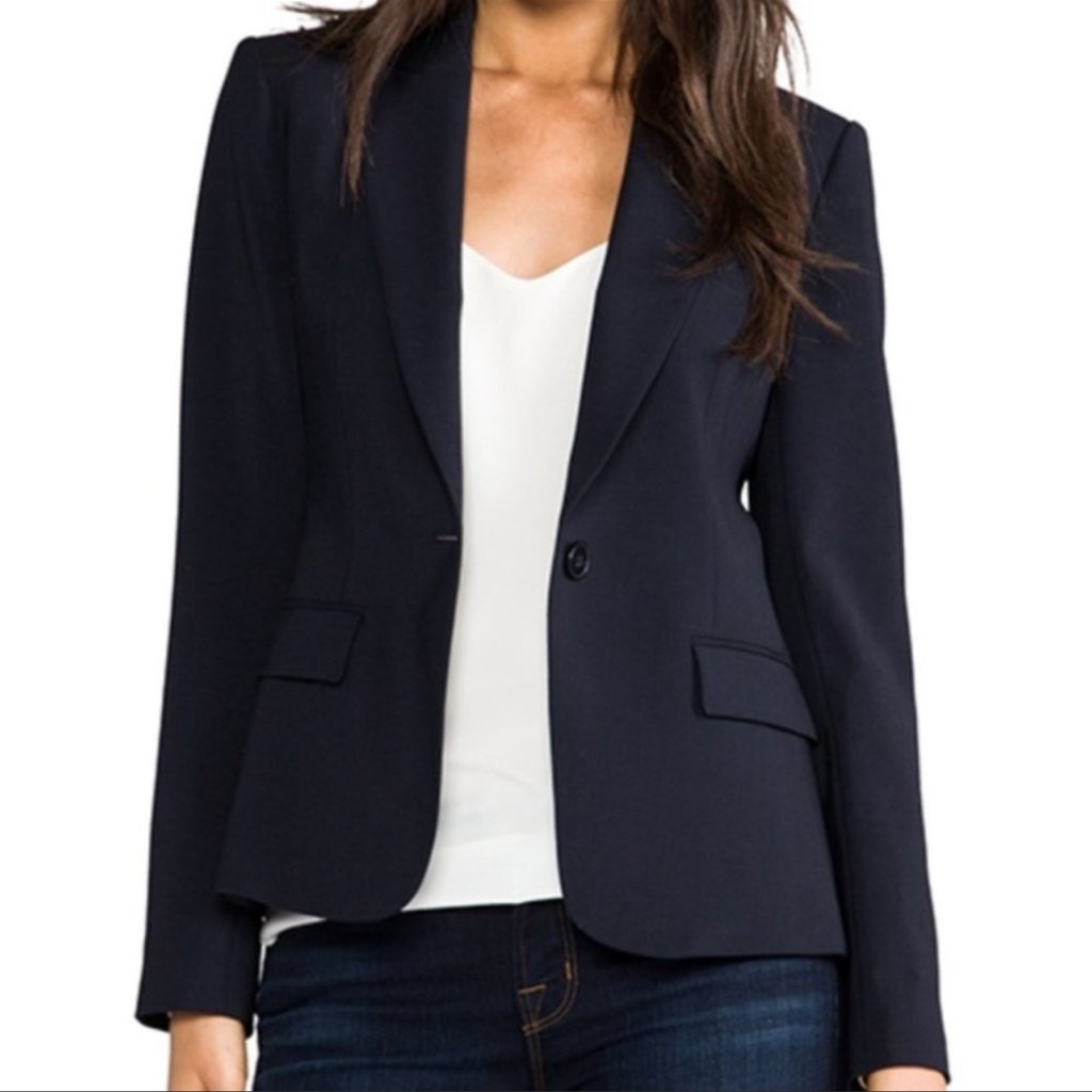 Theory Navy Blue Button Long Sleeve Blazer
